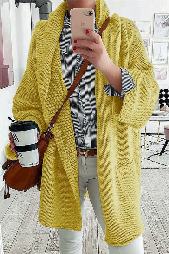Fashion Casual Solid Cardigan Two Lapel Outerwear