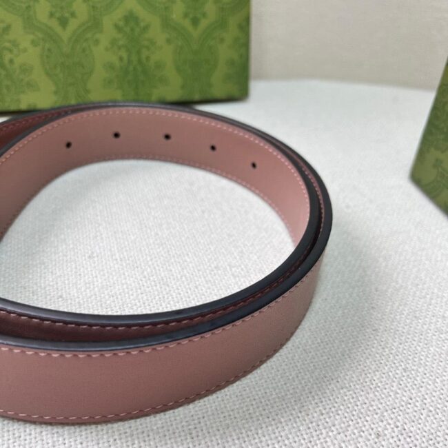 Bl197 Gg Leather Belt With Pearl Double G / 30Mm