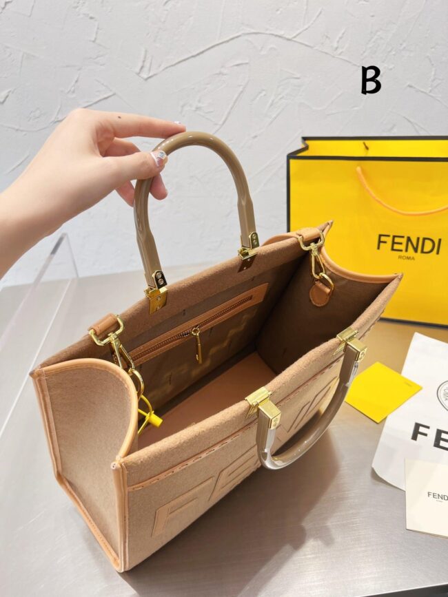 Ff144 Sunshine Brown Flannel Medium Shopper Bag / 13.8X12.2X6.7Inch