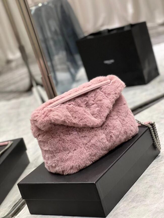 Ysk192 Puffer Small Chain Bag In Quilted Shearling